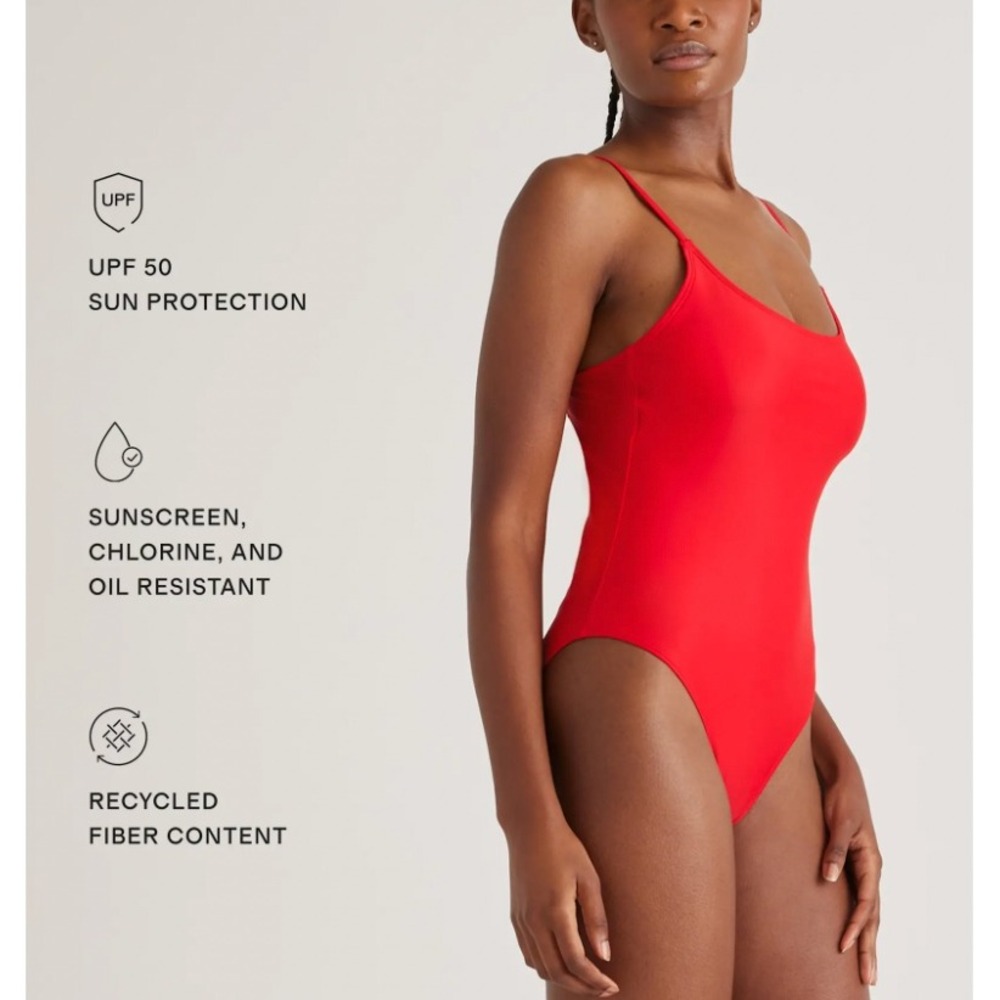 Quince Italian Cami One-Piece Swimsuit Red Adjustable Straps Size Medium Beach
